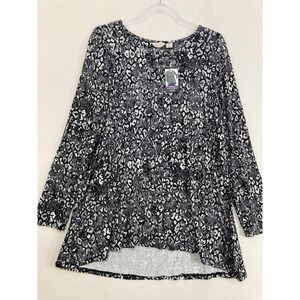 New Khakis & Co Tunic size 1X Grey Black Animal Print Stretch Knit Comfy Office